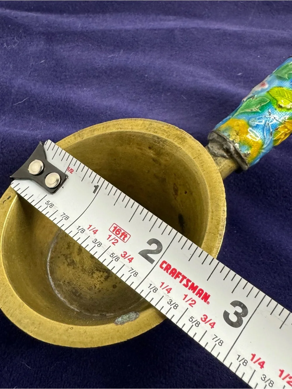 Chinese Vintage Silk Iron Brass Repousse Blue Enamel Floral Detailed Unique
